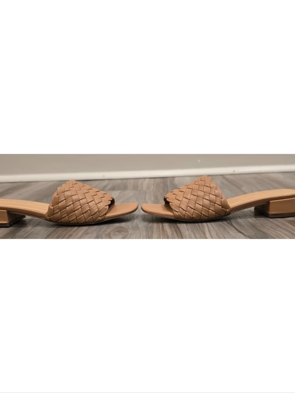Rachel Zoe Woven Slide Sandals Nude Beige Block Heel Slip On Shoes Size 6.5 - Picture 4 of 9